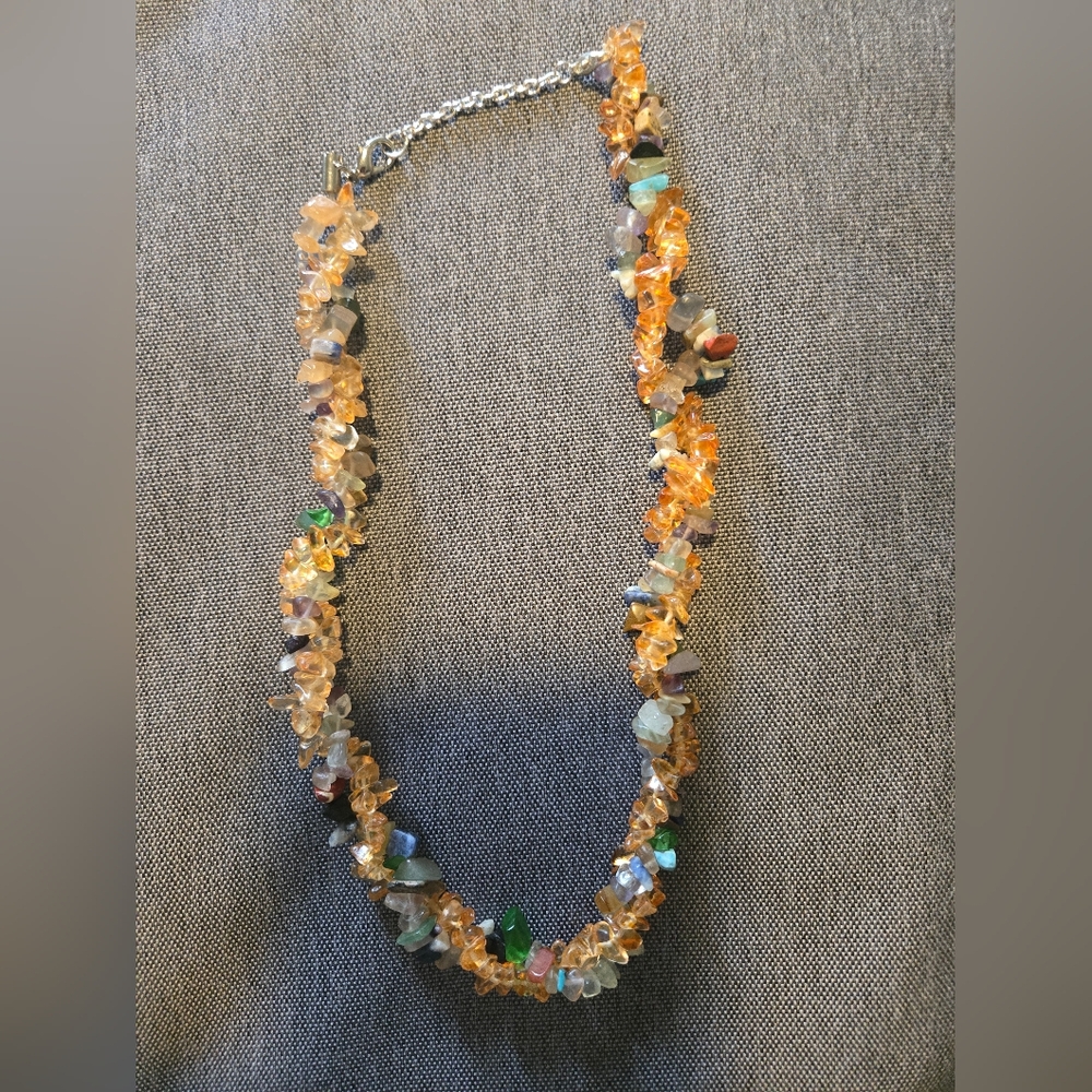 Crystal Amber And Green Glass Necklace